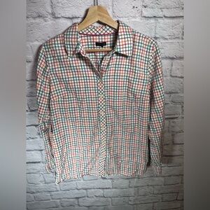 Talbots Cotton multi- color checkered plaid button front top women’s size medium